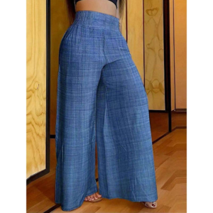 High Waist Wide Leg Flowy Pants for Women Blue, S