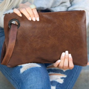 Brown Vintage Leather Oversized Clutch Bag