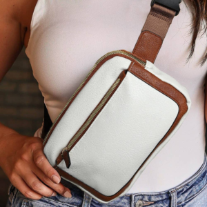 Adjustable Strap Mini Leather Crossbody Bag- White