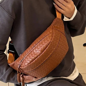 Vegan Leather Woven Atlas Crossbody Bum Bag CAMEL