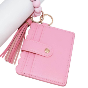 Beaded Bracelet Keychain Card Holder Wallet- PINK