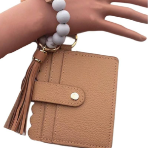 Beaded Bracelet Keychain Card Holder Wallet MOCHA