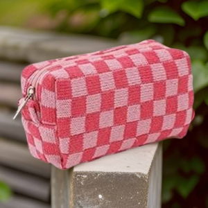 Checkered Makeup Cosmetic Pouch Bag- PINK