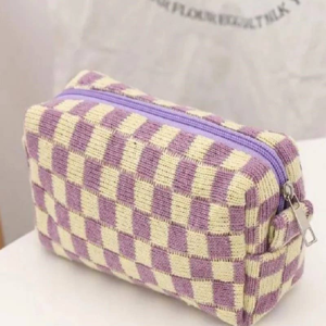 Checkered Makeup Cosmetic Pouch Bag-LAVENDER