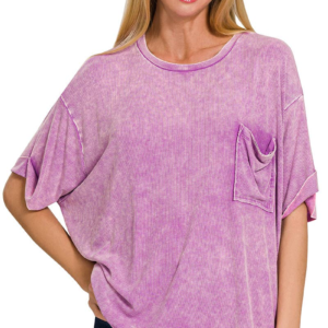 WASHED RIBBED CUFFED SHORT SLEEVE TOP BVIOLET S/M