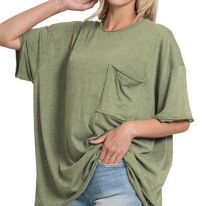 Oversize Cotton Raw Edge Boyfriend Tee H ASH OLIVE- L/XL
