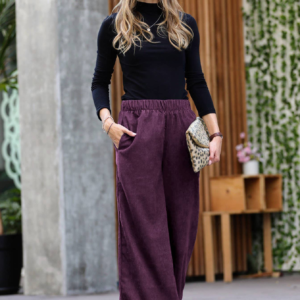 Variation #1799 of Corduroy Wide Leg Pants With Pockets-eggplant